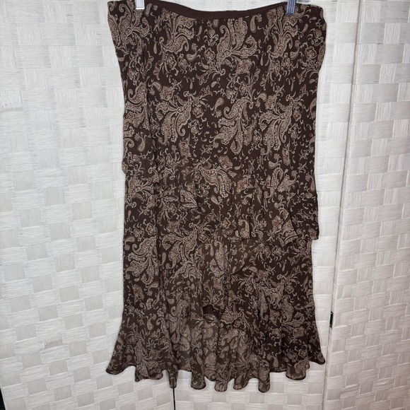 Chaps Dresses & Skirts - Brown Paisley Tiered Ruffle High-Low Midi Skirt Womens Large Boho